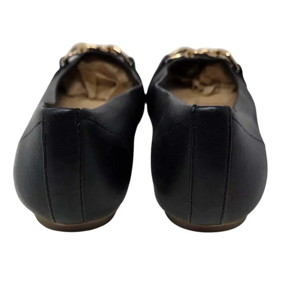 Dr. Scholl's Black Faux Leather Slip On Wexley Adorn Ballet Flats Size 7.5 M